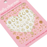 3D Embossed Nail Art Sticker / Celestial Stone Moon Stars Gold Metallic Gold Spring Desert Boho