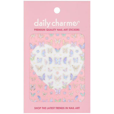 3D Embossed Nail Art Sticker / Gilded Butterfly Spring Pastel Decal Dreamy Purple Blue Green