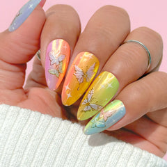 Rainbow Nail Art Sticker / Gilded Butterfly Spring Pastel Decal Dreamy Purple Blue Green