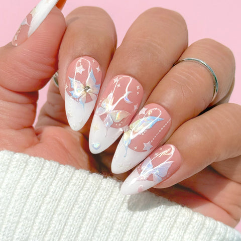Bejeweled Nail Art Sticker / Cosmic Wings Celestial Pastel Rainbow Stars Butterfly Hearts Moon Cute Kawaii Decal
