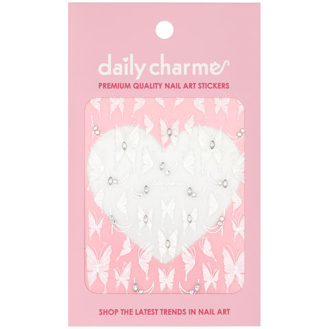 White Iridescent Rainbow Butterfly Nail Decal Art Sticker Fairy Wings with Crystals Dreamy Wedding Spring Design