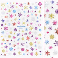 Metallic Pink Purple Blue Holiday Snowflake Nail Art Sticker / Colorful Design Festive Winter