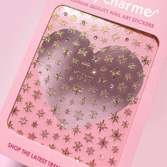 Holiday Bejeweled Nail Art Sticker / Crystal Gold Snowflake Christmas Design