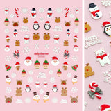 Holiday 3D Embossed Nail Art Sticker / Snow Festival Cute Animals Snowman