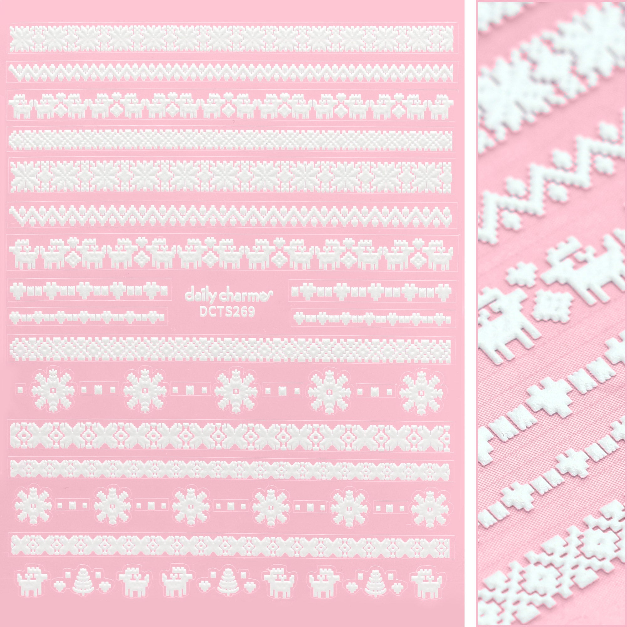 Holiday 3D Embossed Nail Art Sticker / Christmas Sweater / White Decal 