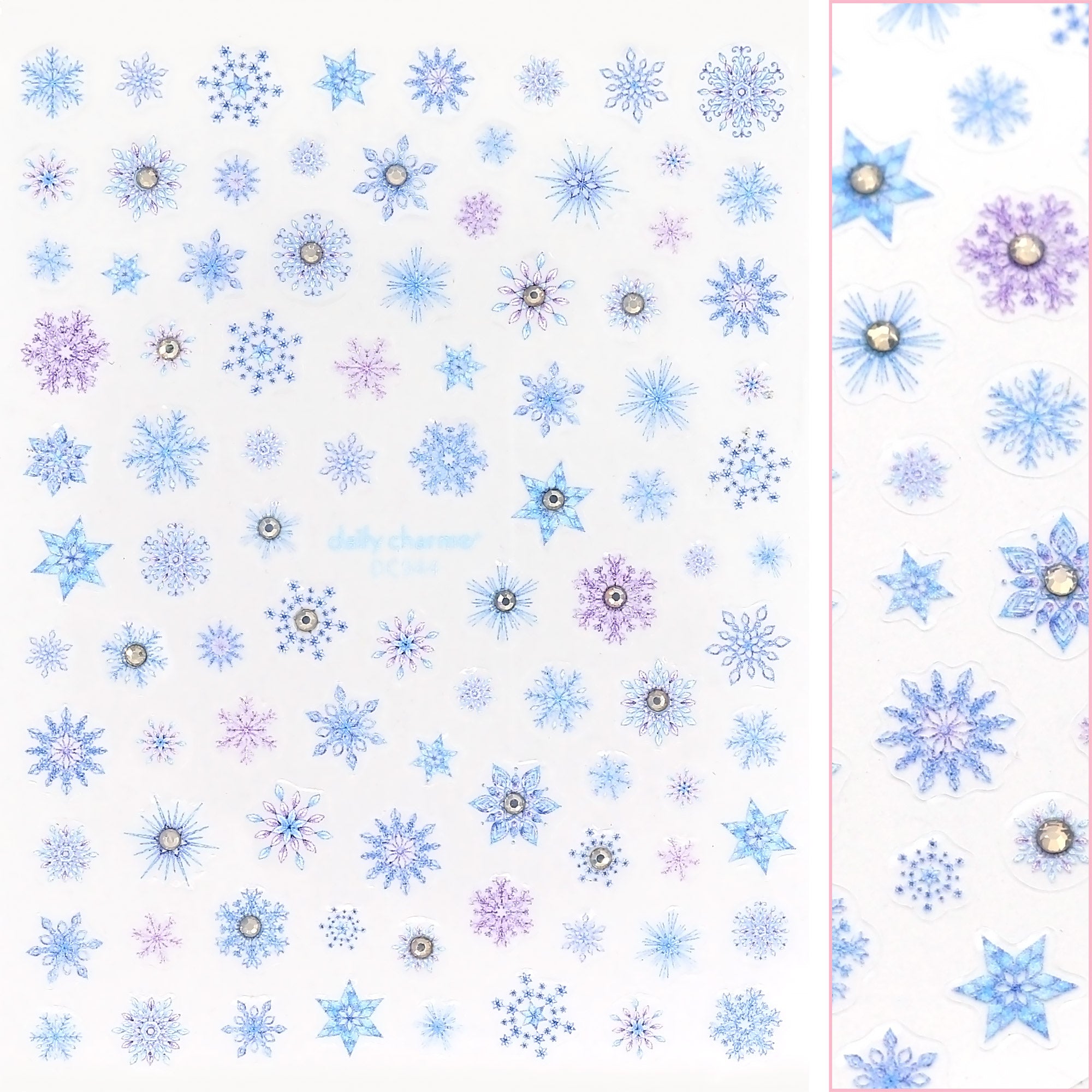 Holiday Bejeweled Nail Art Sticker / Frosty Snowflake Winter Blue Crystal Decal Christmas Trend