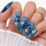 Holiday Nail Art Sticker Frosty Snowflake Winter Blue Crystal Decal Christmas Trend