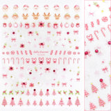 Holiday 3D Bejeweled Nail Art Sticker / Merry Pinkmas Christmas Pink Candy Cane Bow Santa Trees Cute