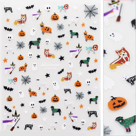 Spooky Halloween Nail Art Sticker / Puppy Costume Party Skeleton Dog Decals Fun Pumpkin