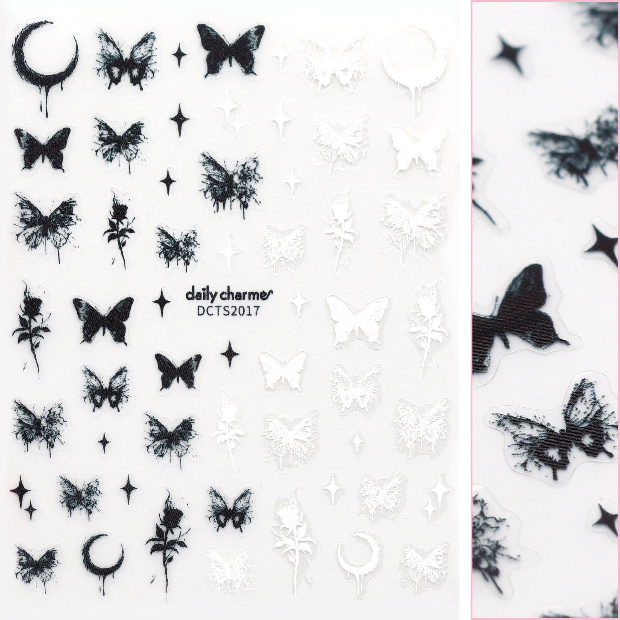 Trendy Butterfly Nail Art Sticker / Smoky Ink Art Black White Decals
