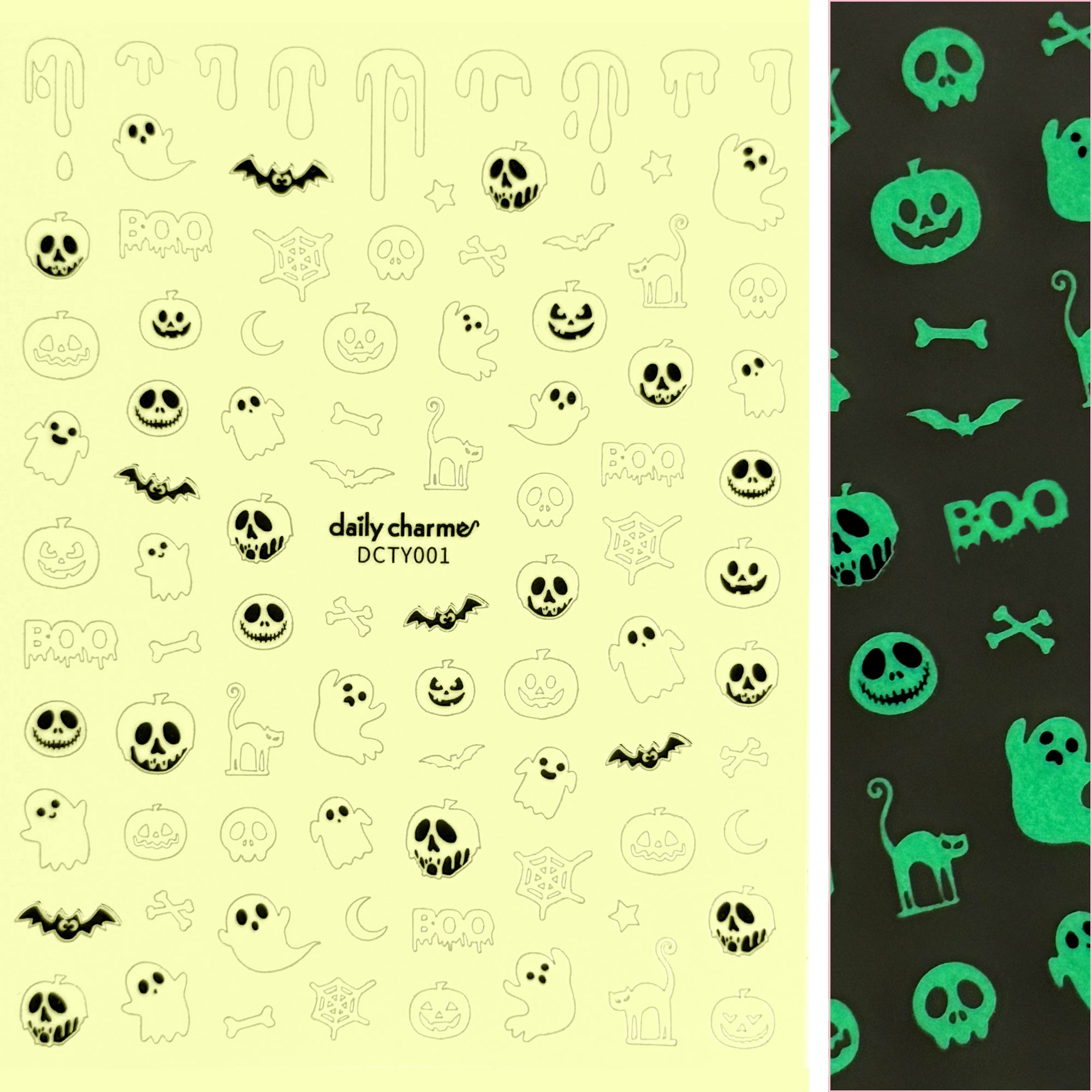 Spooky Halloween Nail Art Sticker / Haunted Glow in the Dark Pumpkin Skull Bat Ghost Decals