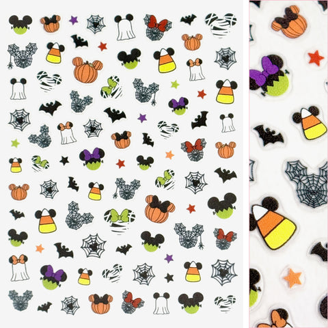 Spooky Halloween Nail Art Sticker / Haunted Mouse Candy Corn Pumpkin Spider Webs Frankenstein