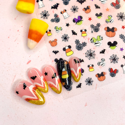 Spooky Halloween Nail Art Sticker / Haunted Mouse Candy Corn Pumpkin Spider Webs Frankenstein