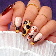 Halloween Bejeweled Nail Art Sticker / Wicked Pumpkins Jack O Lantern Orange Black Bow Coquette