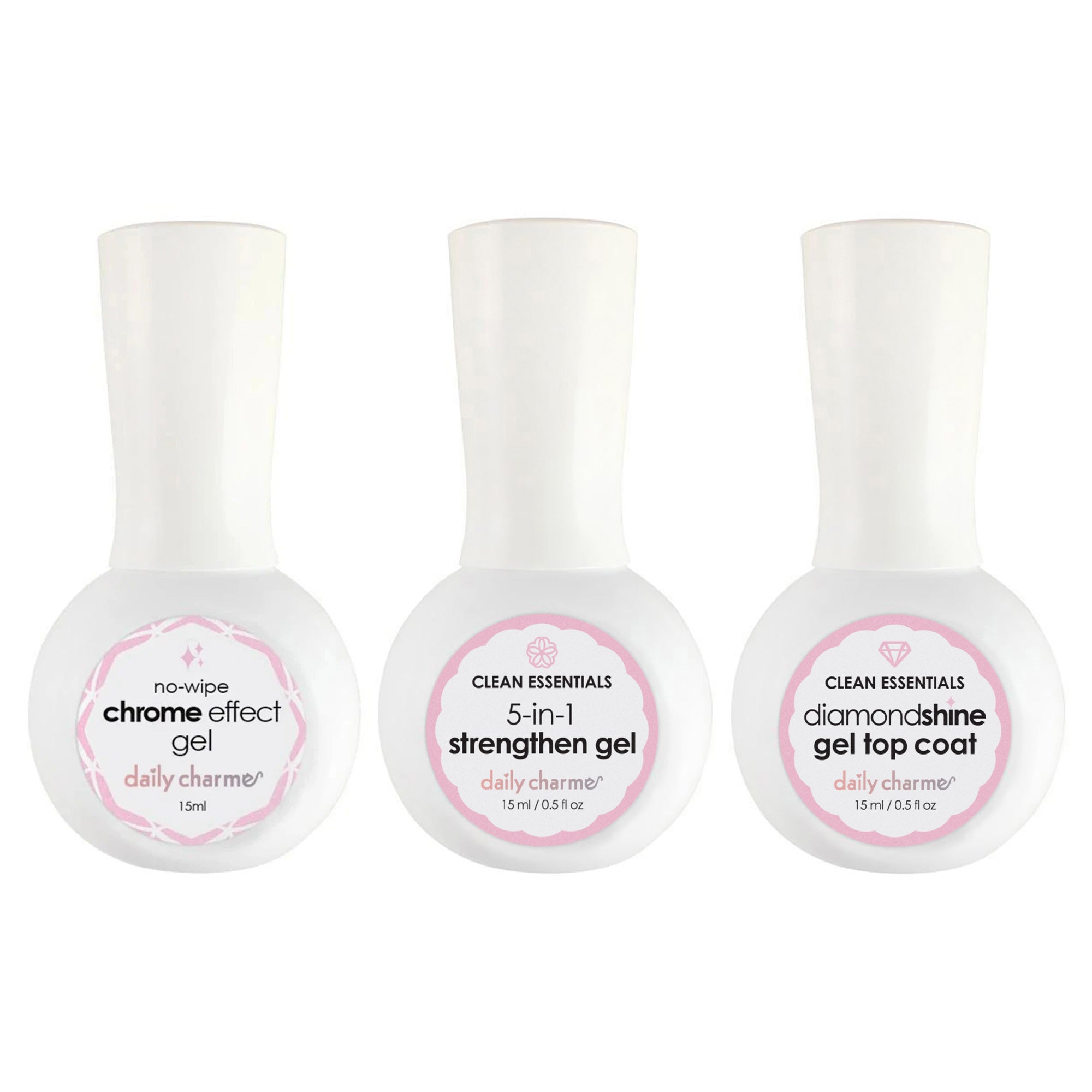 Daily Charme Chrome Effect Glazed Nail Gel Kit | Gel Nail Art Bundle Deal Clean Essential 5-in-1 Strengthening Gel HEMA TPO Free Diamond Gel Topcoat