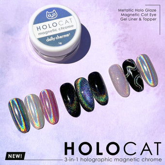 3-in-1 HoloCat Magnetic Holographic Chrome Powder Nail Art