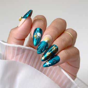 Mirror Teal Blue Chrome Powder Pigment Nail Art Glazed Metallic Summer Mermaid Seashell Trend