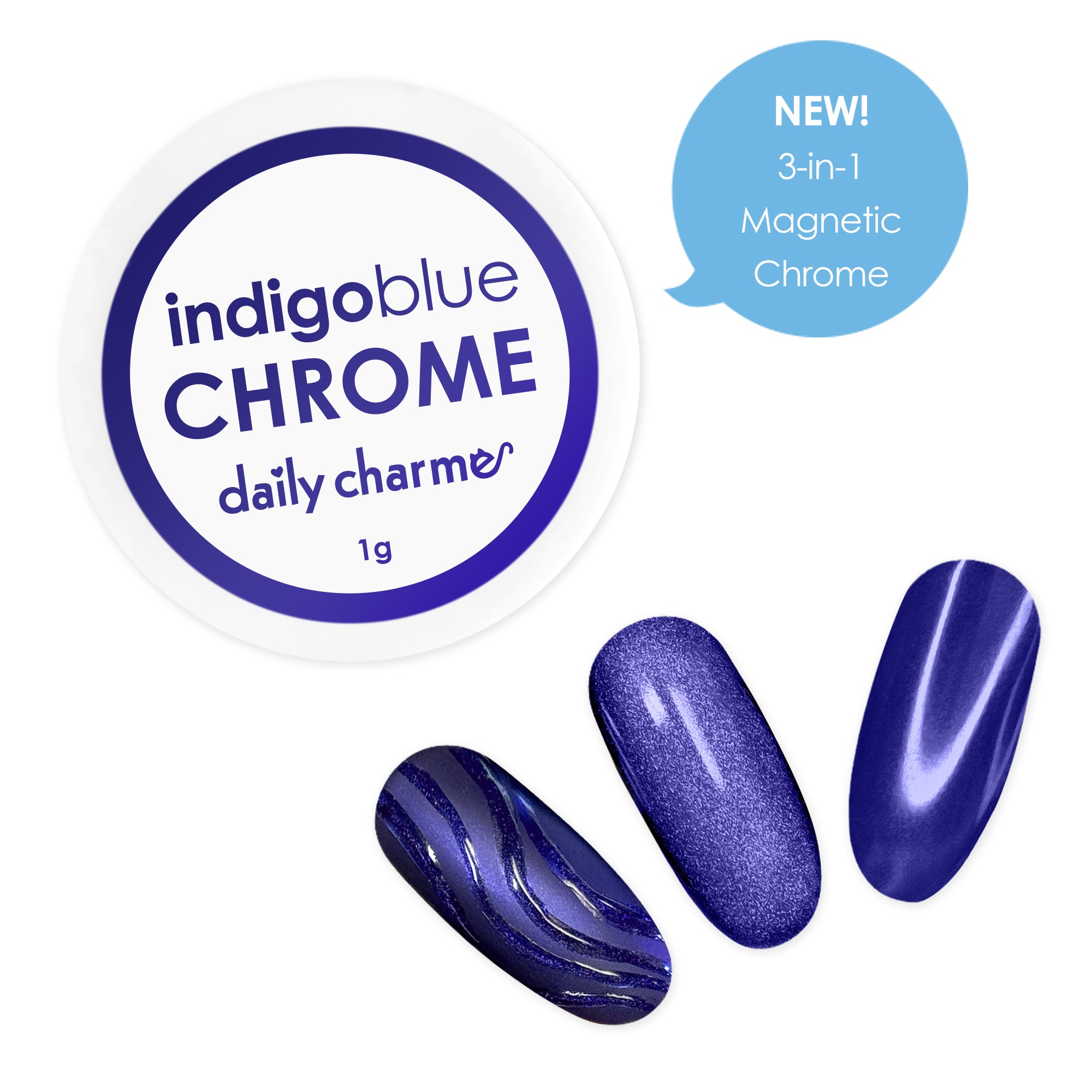 3-in-1 Indigo Blue Magnetic Chrome Powder Nail Art Cat Eye Pigment Dark