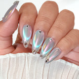Fairycore Aurora Chrome Powder Glazed Nail Art Purple Blue Pink Sheen Iridescent Dreamy Rainbow