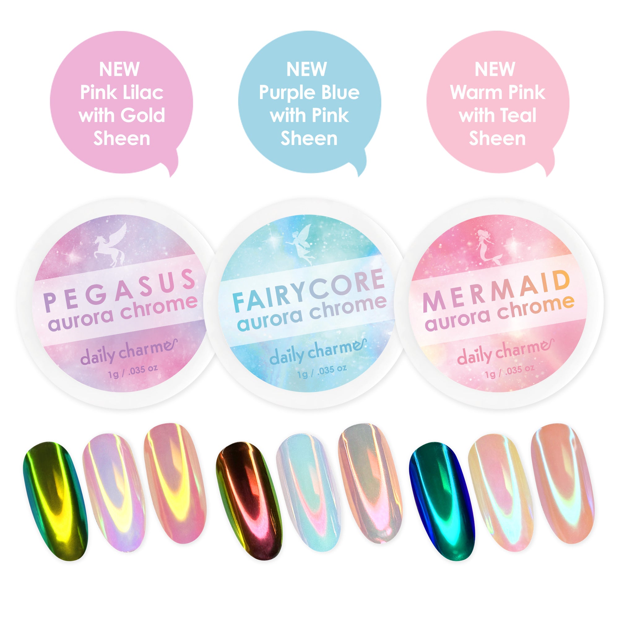 Daily Charme Aurora Chrome Powder / Set Iridescent Bundle Deal Pegasus Fairycore Mermaid