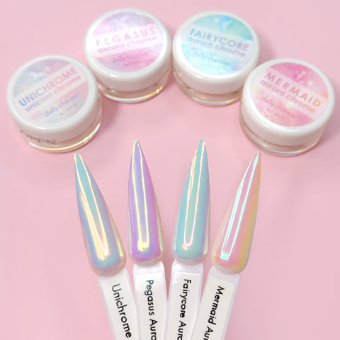 Daily Charme Aurora Glazed Nail Chrome Powder / Set Iridescent Bundle Deal Pegasus Fairycore Mermaid Unichrome Unicorn Chrome