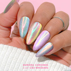 Daily Charme Aurora Glazed Nail Chrome Powder over Cat Eye Gel Polish / Set Iridescent Bundle Deal Pegasus Fairycore Mermaid Unichrome Unicorn Chrome