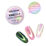 Daily Charme | Pinkstar Prism Chrome Nail Powder Holo Iridescent Pink Green