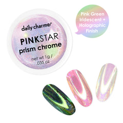 Daily Charme | Pinkstar Prism Chrome Nail Powder Holo Iridescent Pink Green