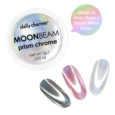 Daily Charme | Moonbeam Prism Chrome Nail Powder Holo Silver Pearl