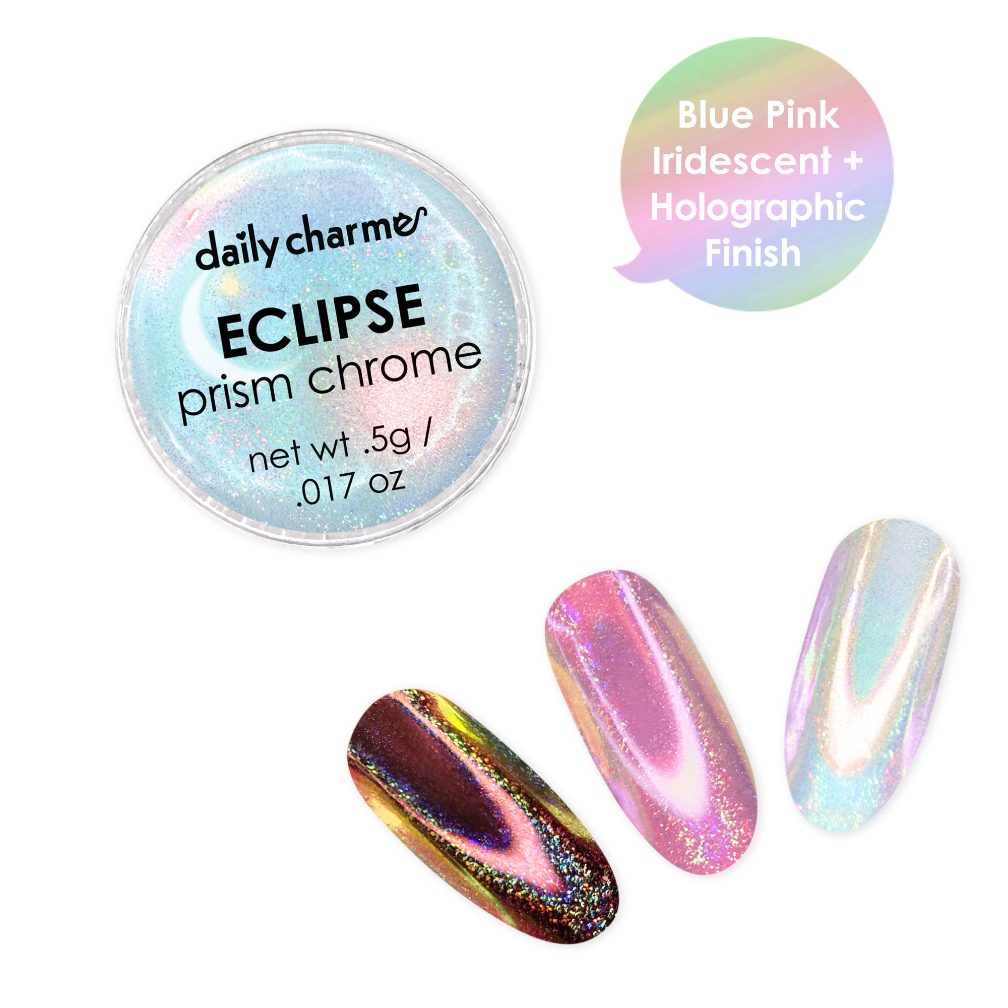 Daily Charme | Eclipse Prism Chrome Nail Powder Holo Iridescent Blue Pink