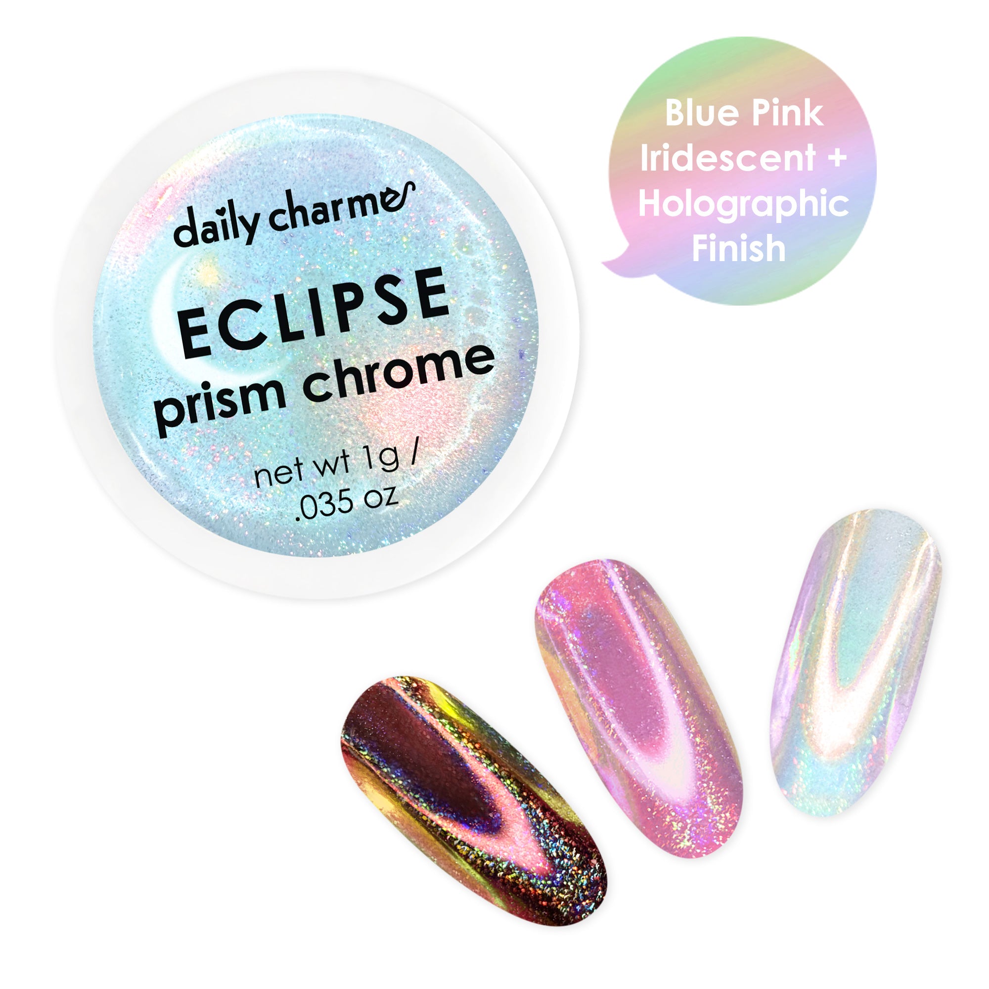 Daily Charme | Eclipse Prism Chrome Nail Powder Holo Iridescent Blue Pink