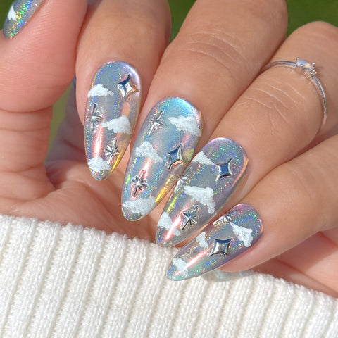 Daily Charme Iridescent Holo Prism Chrome Powder / Eclipse Light Blue Finish Glazed 