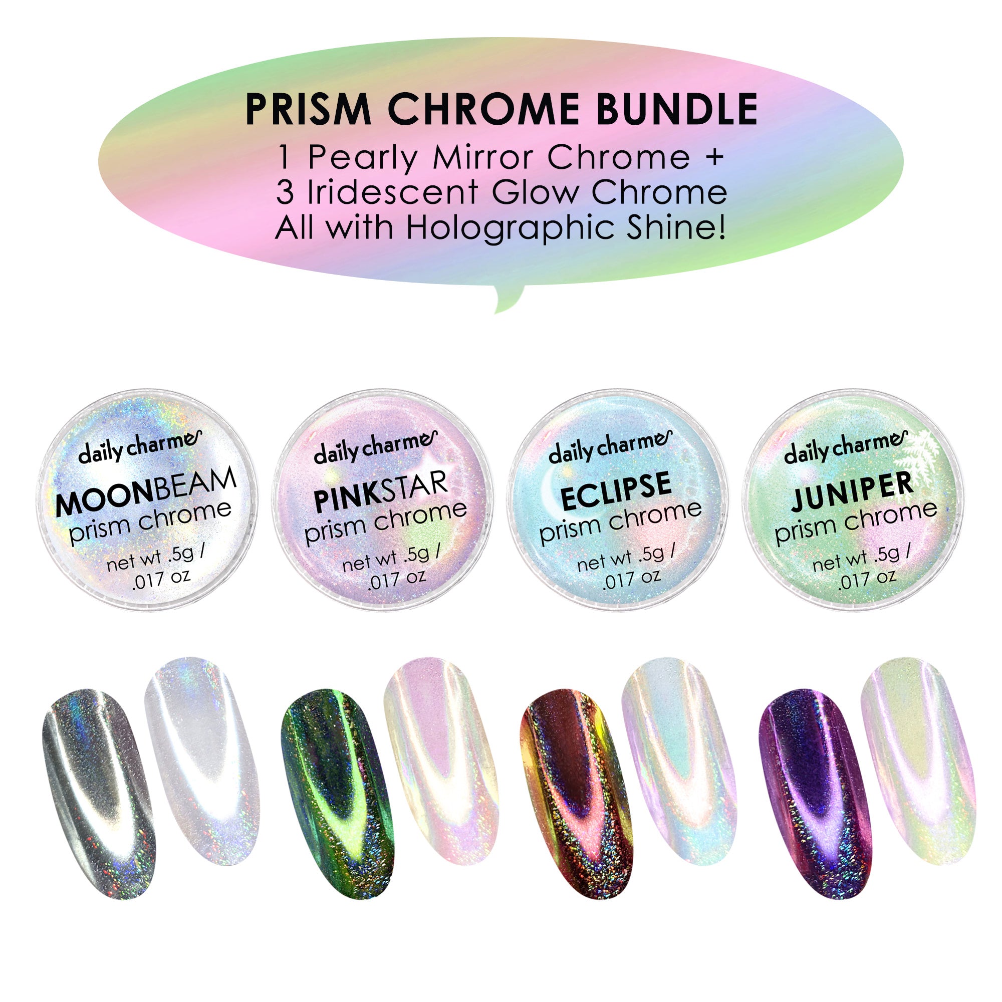 Prism Chrome Collection: 4-Piece Holographic Powder Set | Daily Charme