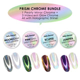 Nail Powder Iridescent Holo Prism Chrome Collection: 4-Piece Holographic Powder Set | Daily Charme
