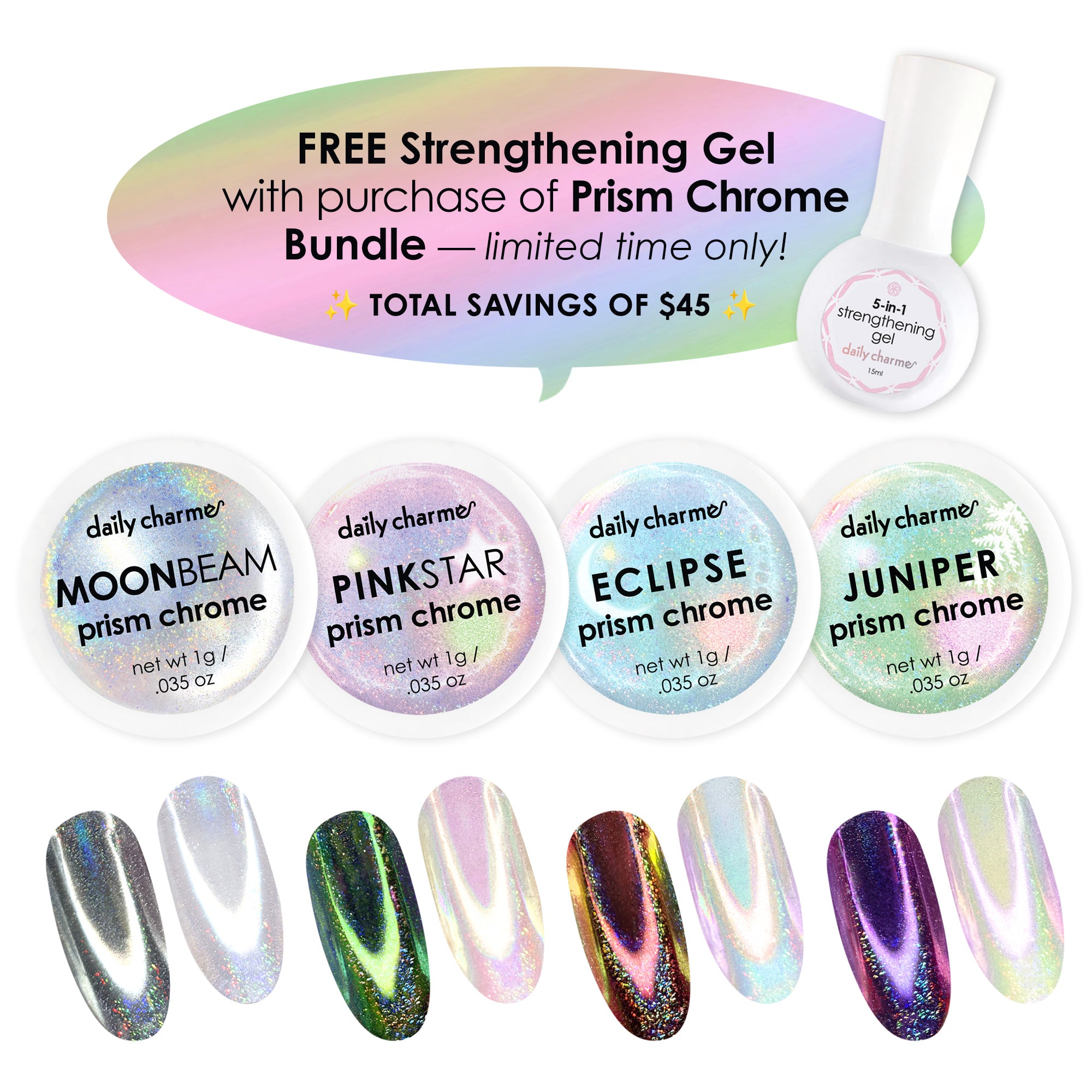 Prism Chrome Collection: 4-Piece Holographic Powder Set | Daily Charme