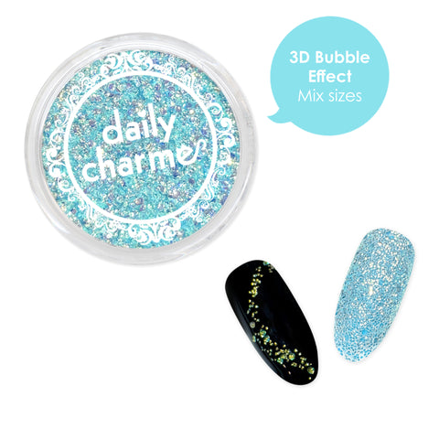 3D Seafoam Bubbles Nail Glitter / Blue Light Ocean Blue Iridescent