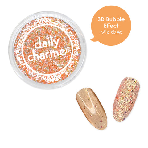Iridescent Bubbles Glitter / Harvest Orange 3D Nail Art Decor Unique Iridescent