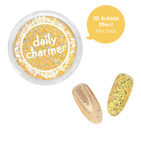 Nail Art 3D Iridescent Bubbles Glitter / Marigold Yellow Cute Fall Autumn