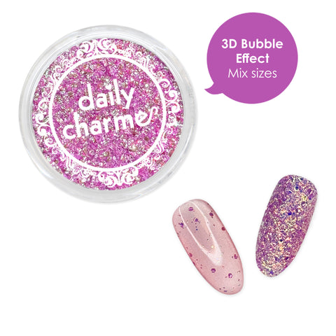 Nail Art 3D Iridescent Bubbles Glitter / Orchid Purple Pink Cute 