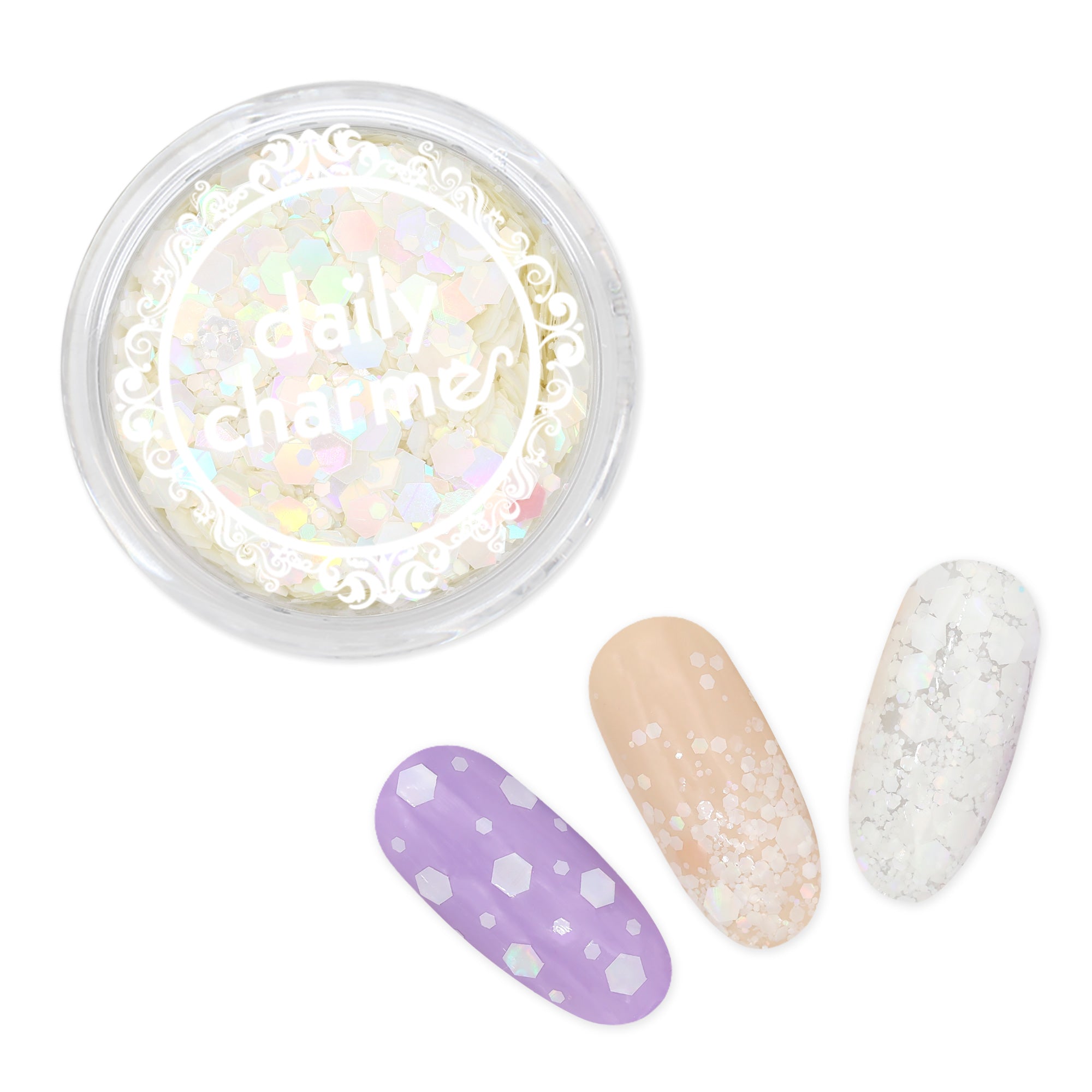 Holographic Hex Glitter Mix / Opal Blossom / White Pearlescent / Spring Nail Art / Sparkle