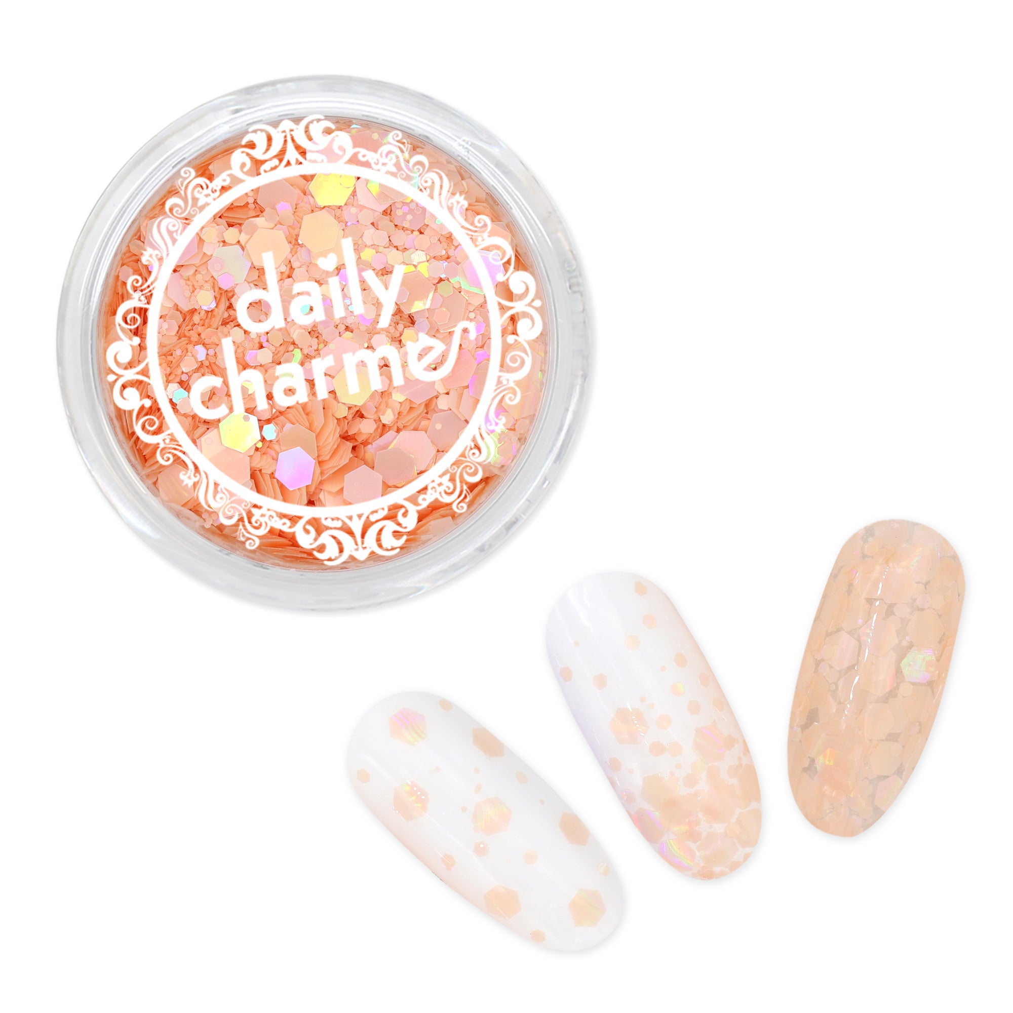 Holographic Hex Glitter Mix / Peach Glow / Pastel Orange / Spring Nail Art 