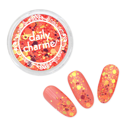 Iridescent Twinkle Hex Glitter Mix / Sunrise Orange Nail Art Decor