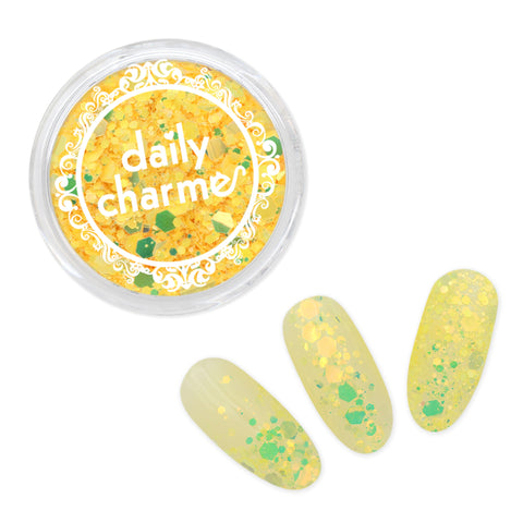 Iridescent Twinkle Hex Glitter Mix / Citrus Yellow Nail Art