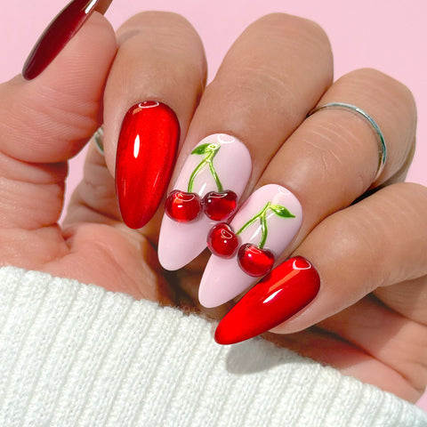 3-in-1 Viral Glass Cat Eye Fruit Nail Kit Gel Strawberry Watermelon Cherry Design Value Set