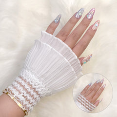 Frilly Ruffle Lace Sleeve Cuffs / White Classy Nail Photo Salon Prop Quality Fashion