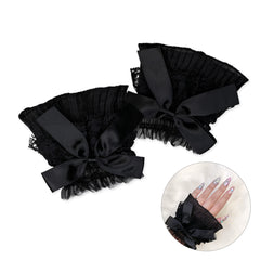 Coquette Bow Lace Sleeve Cuffs / Black Nail Photo Supply Salon Content Creator Gothic Stylish Lolita