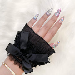 Coquette Bow Lace Sleeve Cuffs / Black Nail Photo Supply Salon Content Creator Gothic Stylish Lolita Anime
