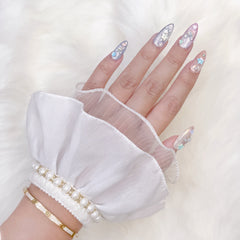 Pearly Chiffon Lace Sleeve Cuffs / White Nail Photo Supply Tool Content Creator Salon