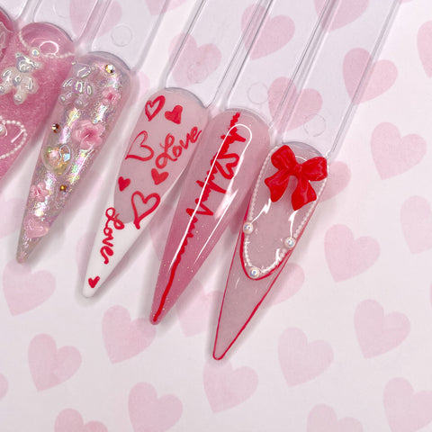 Nail Art Ink Micro Pen / Red Freehand Heart Drawing Design Valentine Nails