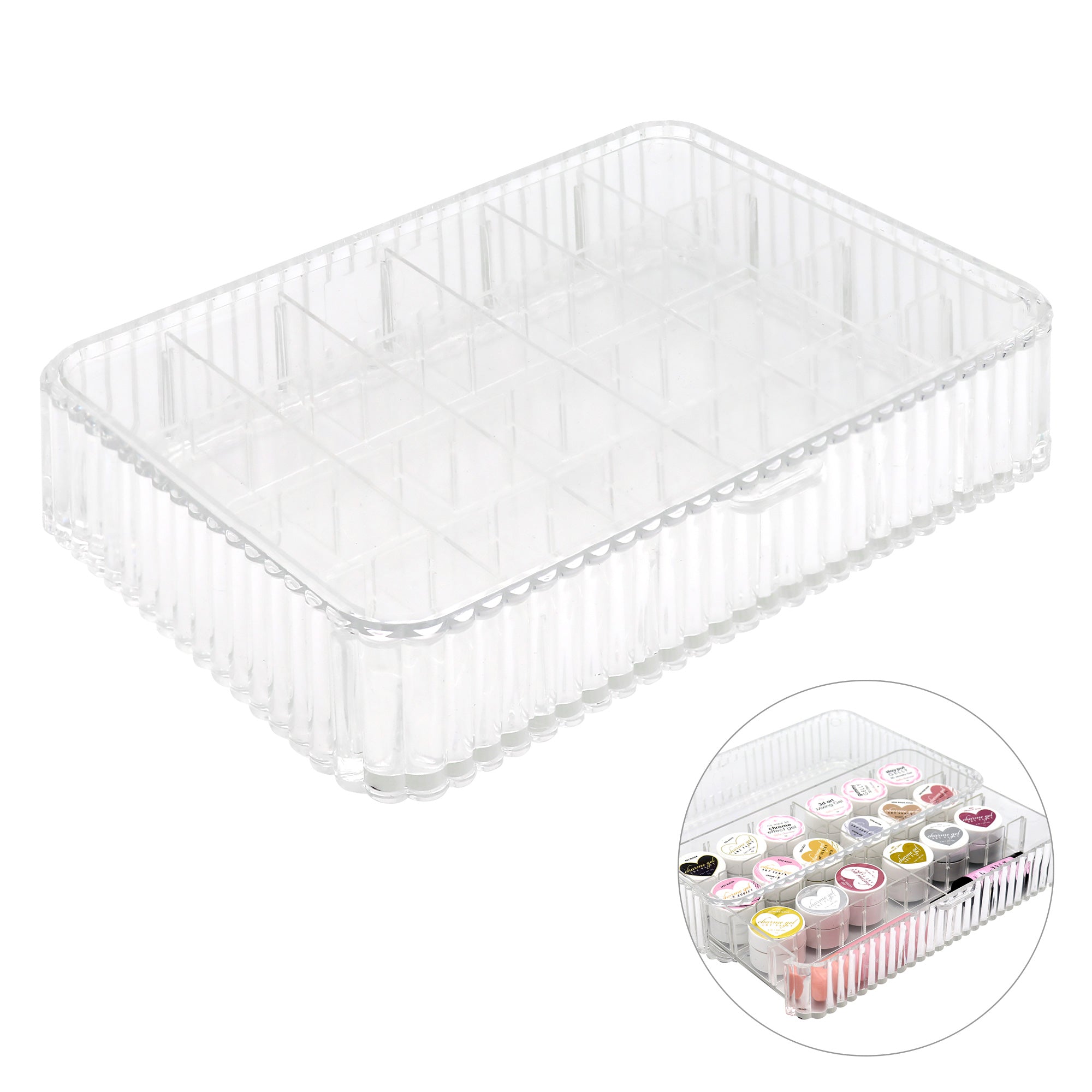 Nail Art Organizer Clear Acrylic Stackable Storage Drawer Nail Art 24 Slots Compartment Compact Clear See-Through